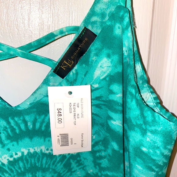 KLD Signature Green & White Boho Tie Dye Top NWT - Picture 3 of 7